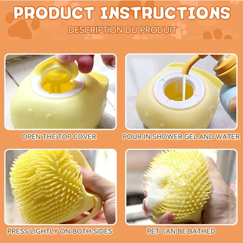 Silicone Pet Bath & Massage Brush for Dogs & Cats