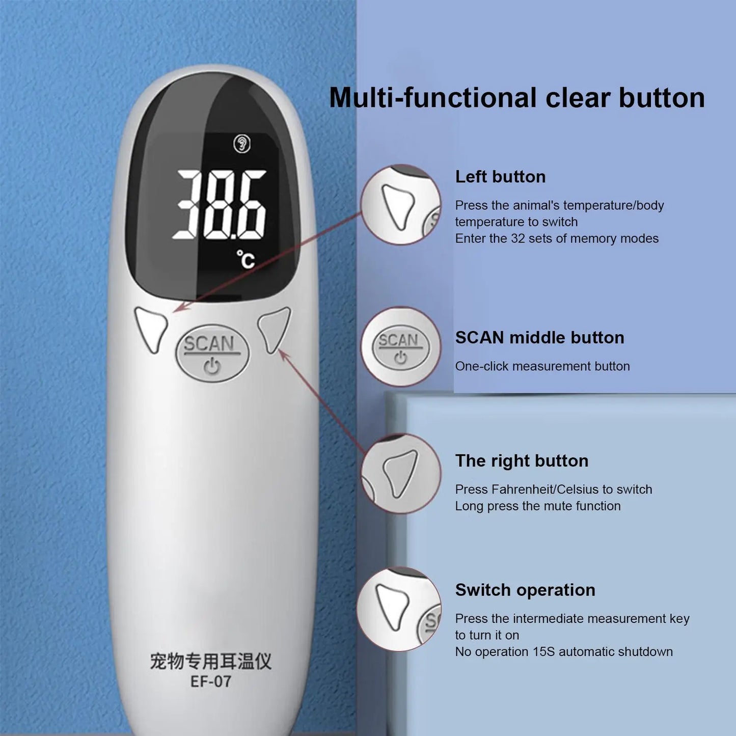 Digital Waterproof Pet Thermometer for Cats & Dogs