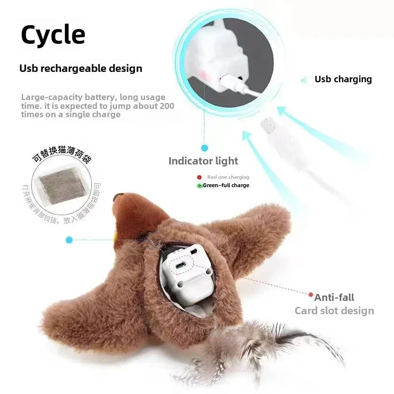 Interactive Cat & Dog Toy with Catnip – Rechargeable Plush Squeaky Bird