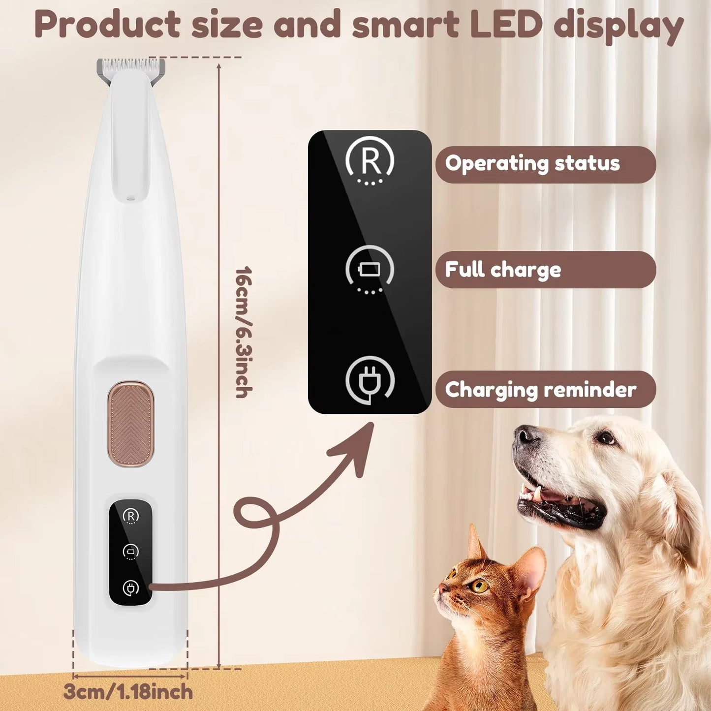 Pet Paw Trimmer with LED Light & Display — Safe, Quiet & Waterproof